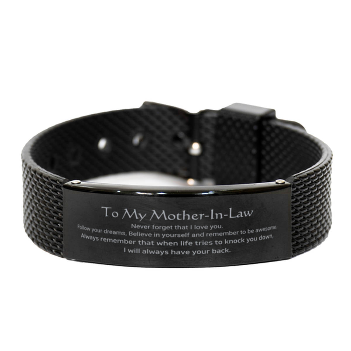 Inspirational Gifts for Mother-In-Law, Follow your dreams, Believe in yourself, Mother-In-Law Black Shark Mesh Bracelet, Birthday Christmas Unique Gifts For Mother-In-Law