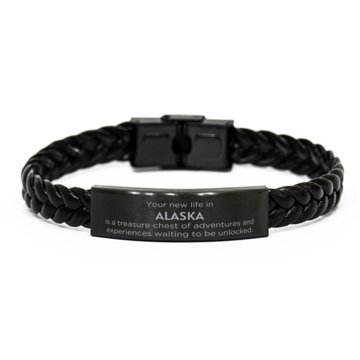 Moving to Alaska Gifts, Your new life in Alaska, Long Distance Alaska Christmas Braided Leather Bracelet For Men, Women, Friends, Coworkers