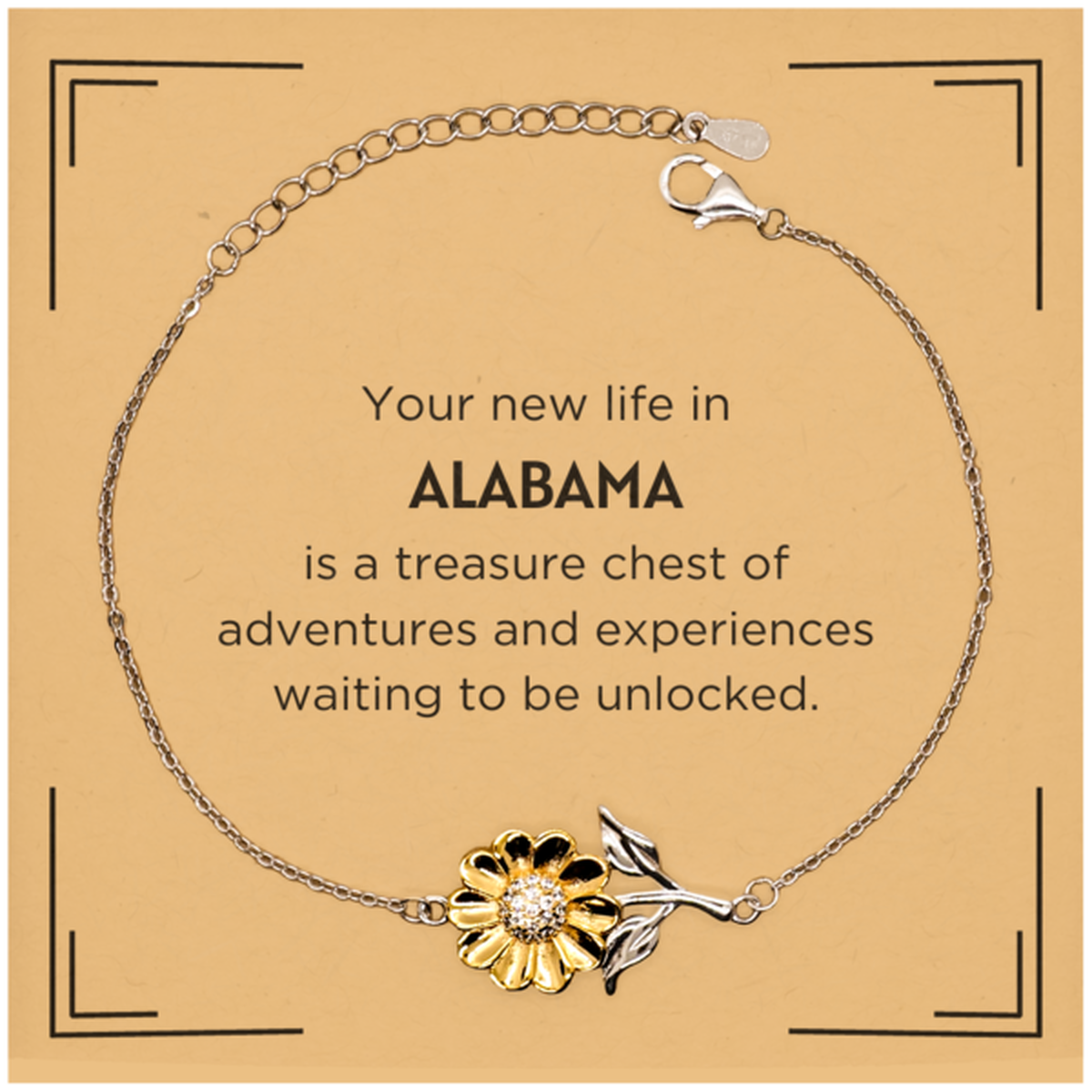Moving to Alabama Gifts, Your new life in Alabama, Long Distance Alabama Christmas Sunflower Bracelet For Men, Women, Friends, Coworkers