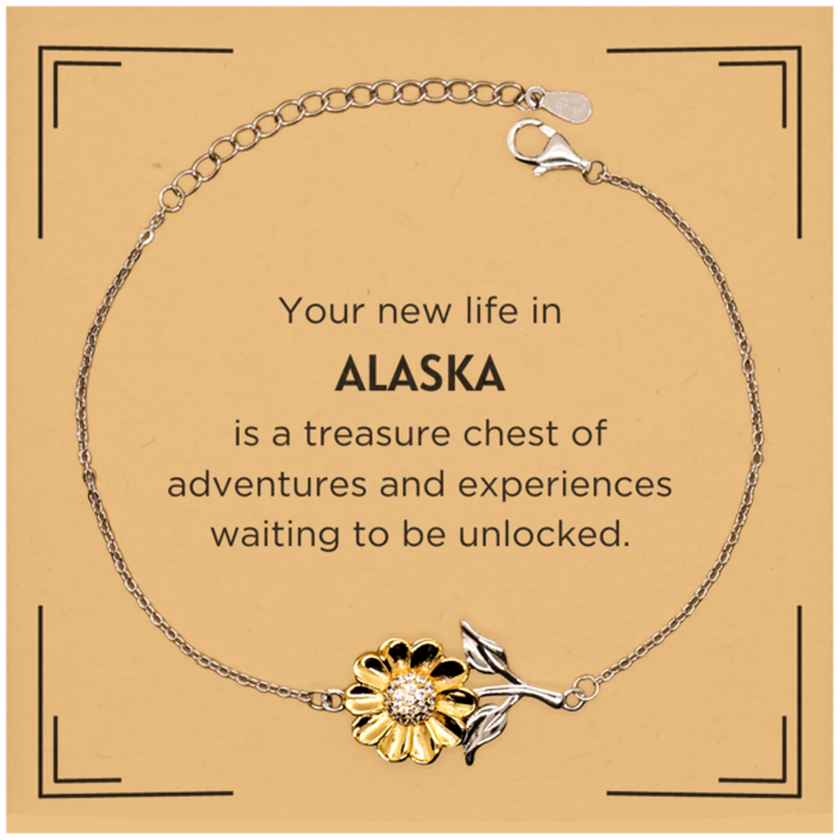 Moving to Alaska Gifts, Your new life in Alaska, Long Distance Alaska Christmas Sunflower Bracelet For Men, Women, Friends, Coworkers