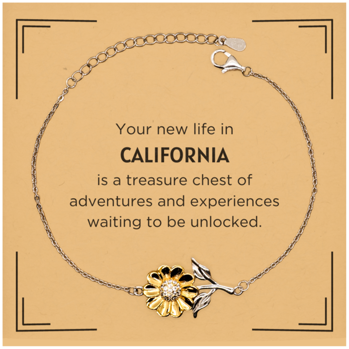 Moving to California Gifts, Your new life in California, Long Distance California Christmas Sunflower Bracelet For Men, Women, Friends, Coworkers