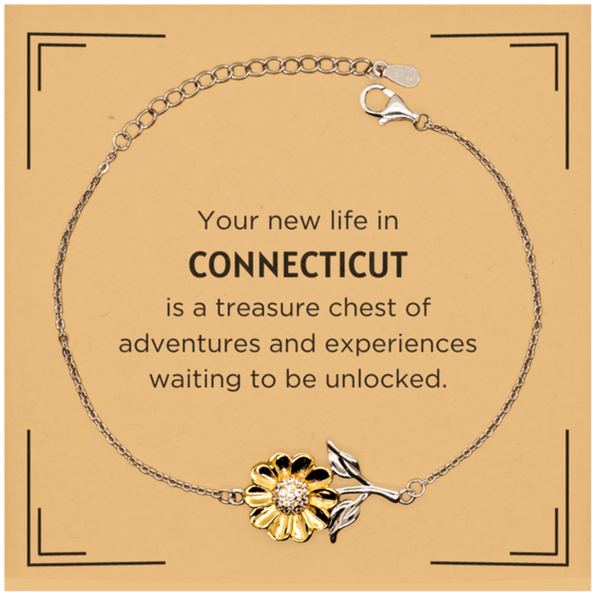 Moving to Connecticut Gifts, Your new life in Connecticut, Long Distance Connecticut Christmas Sunflower Bracelet For Men, Women, Friends, Coworkers