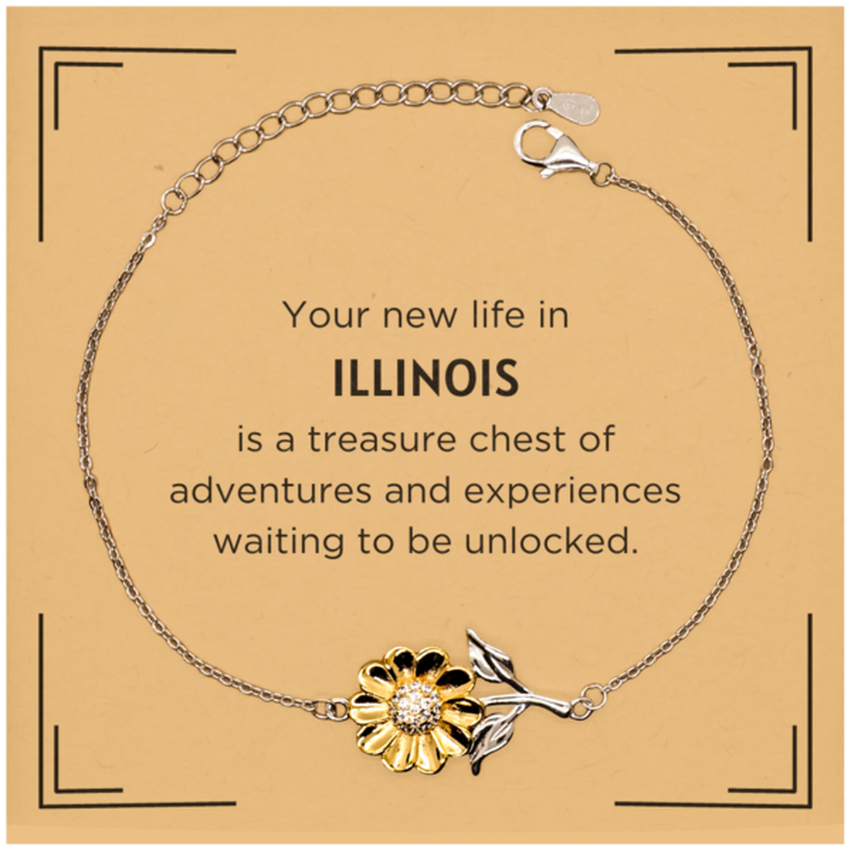 Moving to Illinois Gifts, Your new life in Illinois, Long Distance Illinois Christmas Sunflower Bracelet For Men, Women, Friends, Coworkers