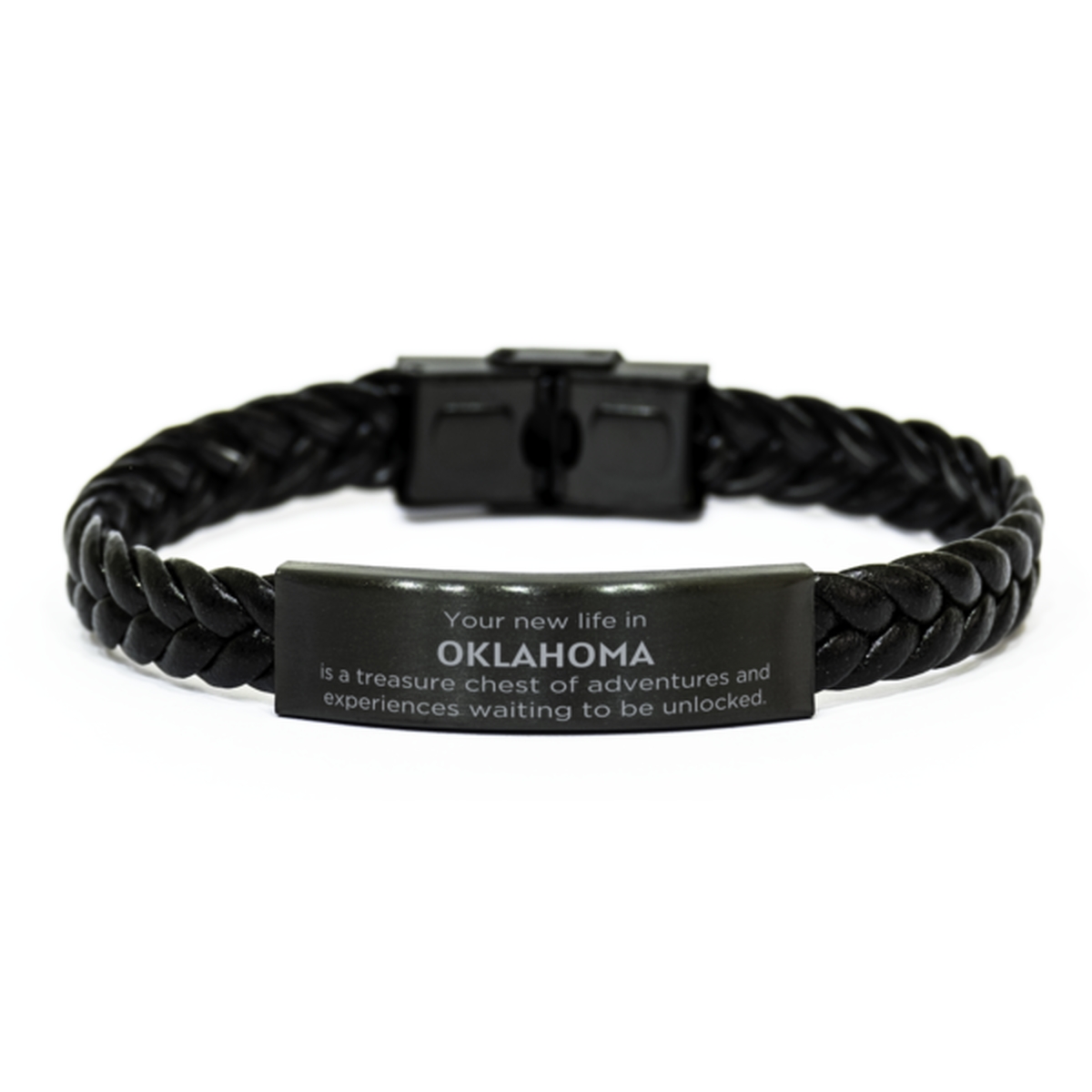 Moving to Oklahoma Gifts, Your new life in Oklahoma, Long Distance Oklahoma Christmas Braided Leather Bracelet For Men, Women, Friends, Coworkers