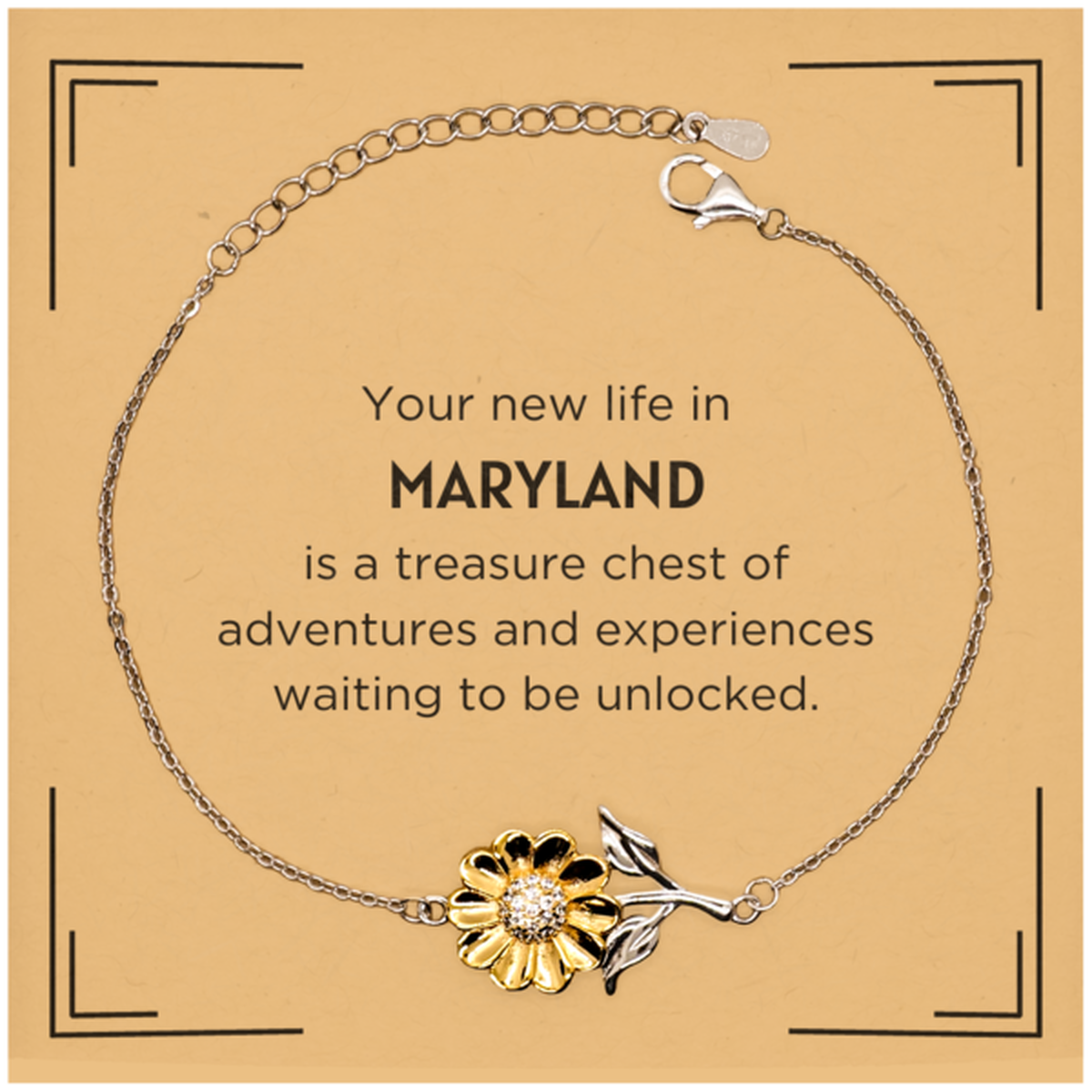 Moving to Maryland Gifts, Your new life in Maryland, Long Distance Maryland Christmas Sunflower Bracelet For Men, Women, Friends, Coworkers