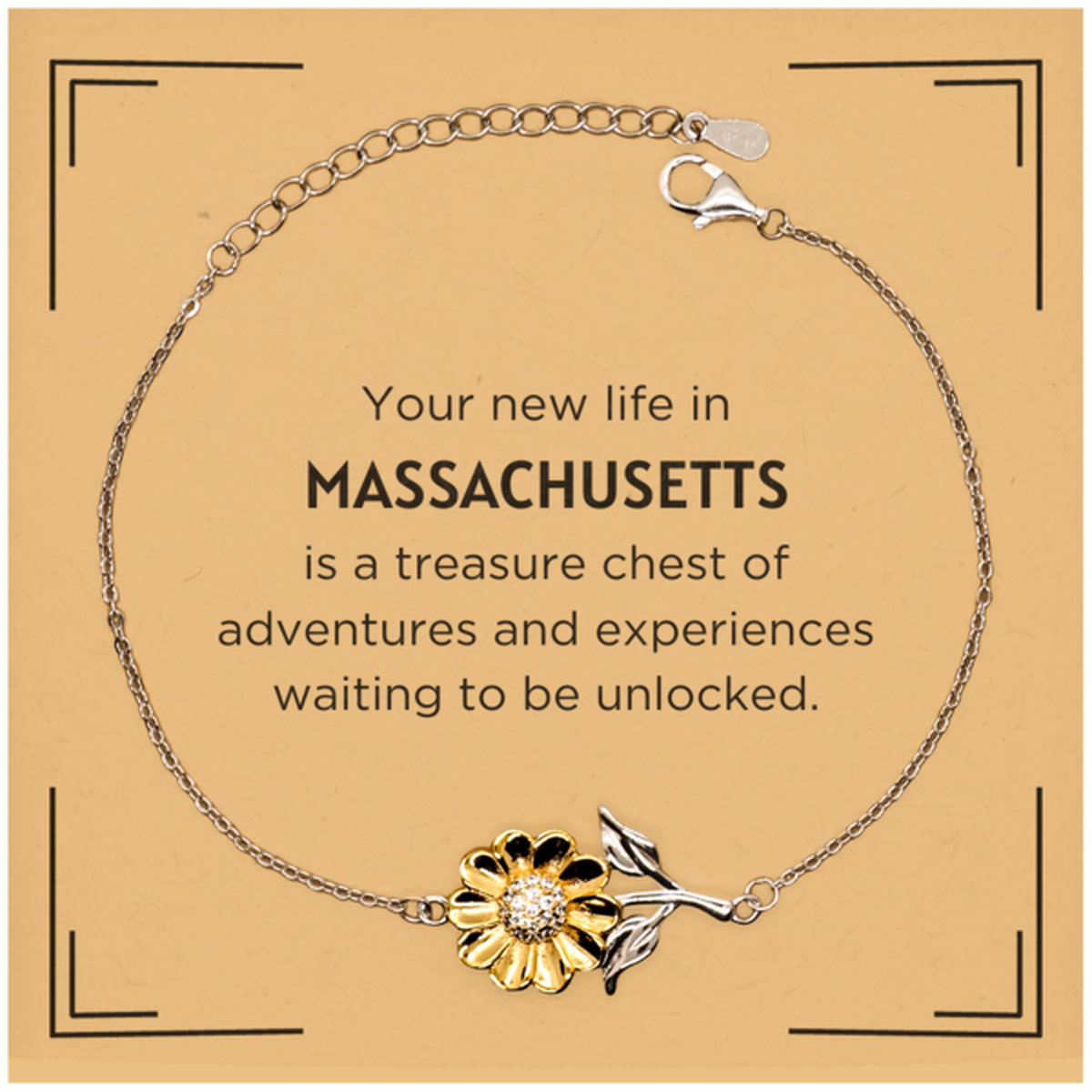 Moving to Massachusetts Gifts, Your new life in Massachusetts, Long Distance Massachusetts Christmas Sunflower Bracelet For Men, Women, Friends, Coworkers