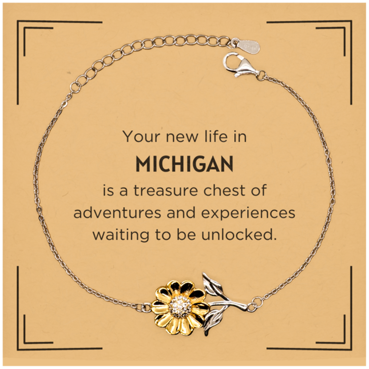 Moving to Michigan Gifts, Your new life in Michigan, Long Distance Michigan Christmas Sunflower Bracelet For Men, Women, Friends, Coworkers