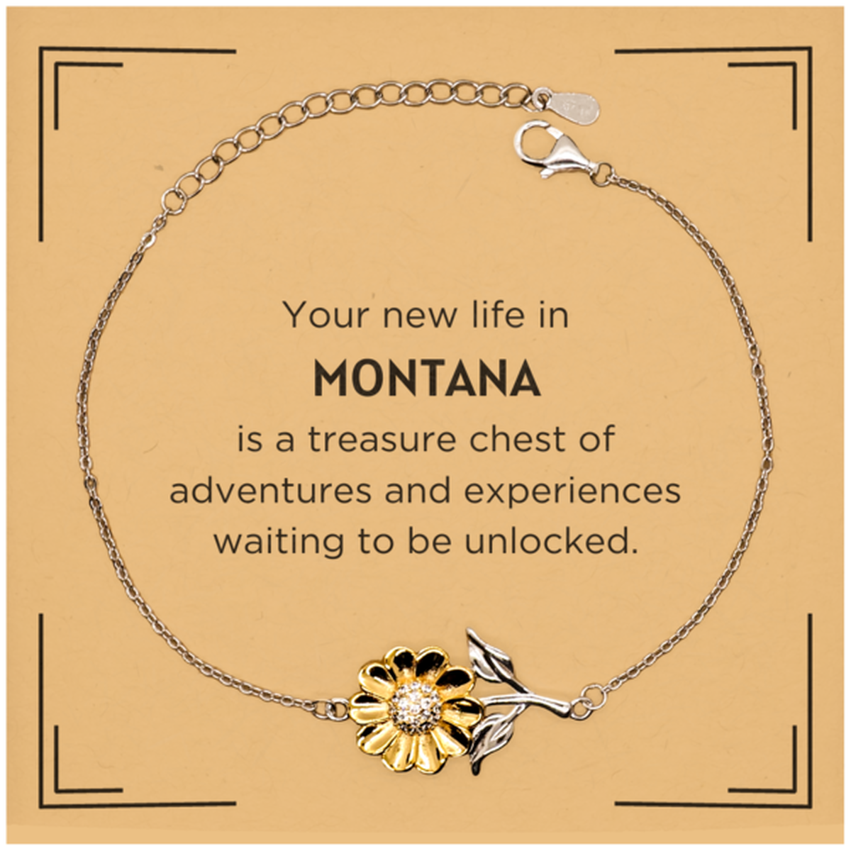 Moving to Montana Gifts, Your new life in Montana, Long Distance Montana Christmas Sunflower Bracelet For Men, Women, Friends, Coworkers