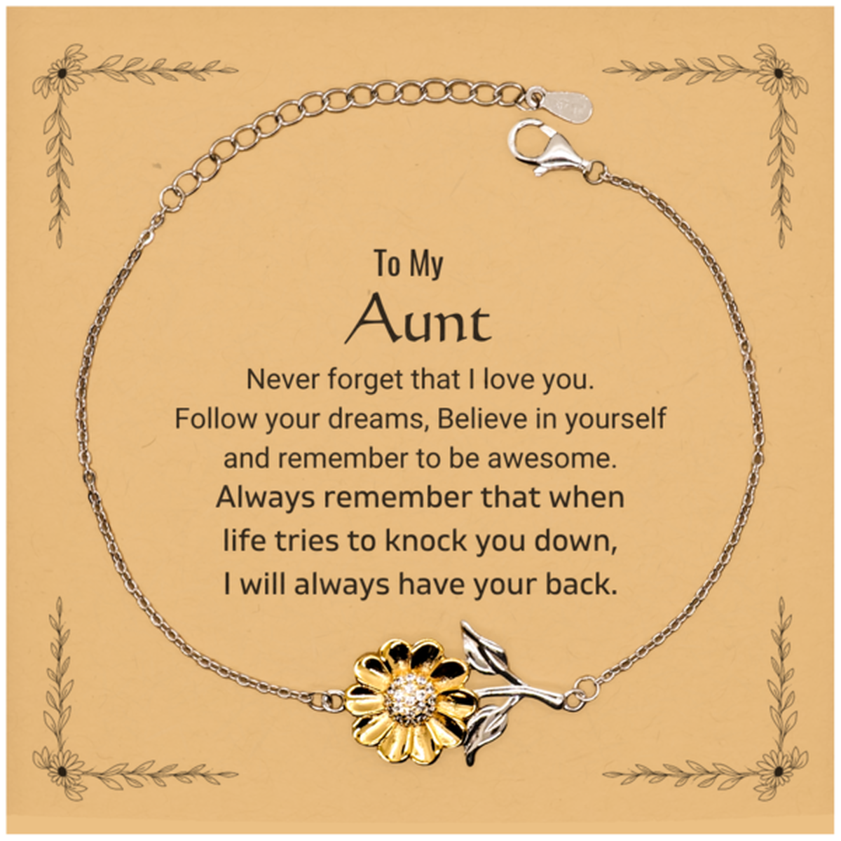 Inspirational Gifts for Aunt, Follow your dreams, Believe in yourself, Aunt Sunflower Bracelet, Birthday Christmas Unique Gifts For Aunt