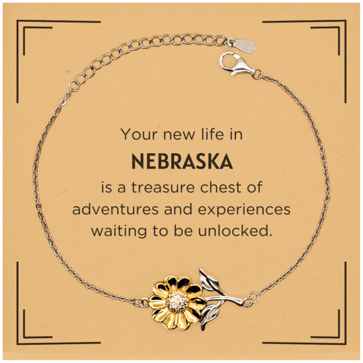 Moving to Nebraska Gifts, Your new life in Nebraska, Long Distance Nebraska Christmas Sunflower Bracelet For Men, Women, Friends, Coworkers