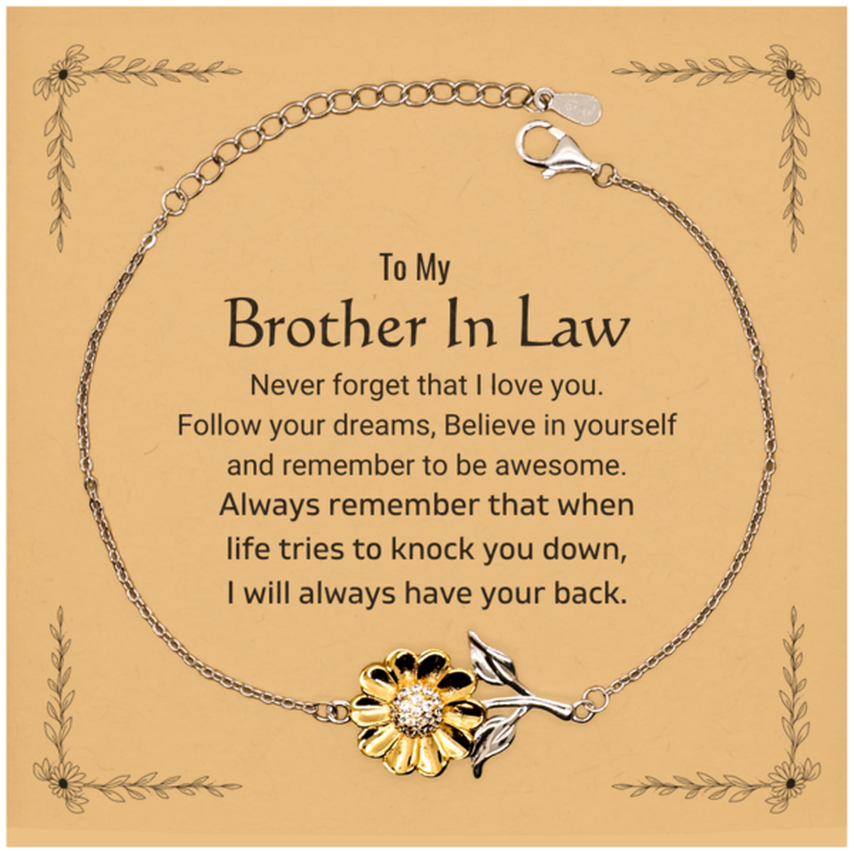 Inspirational Gifts for Brother In Law, Follow your dreams, Believe in yourself, Brother In Law Sunflower Bracelet, Birthday Christmas Unique Gifts For Brother In Law