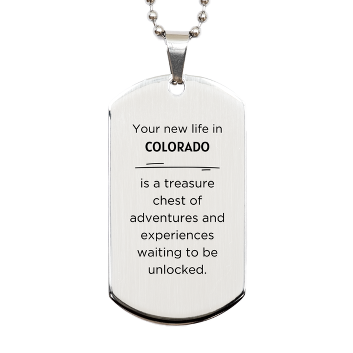 Moving to Colorado Gifts, Your new life in Colorado, Long Distance Colorado Christmas Silver Dog Tag For Men, Women, Friends, Coworkers