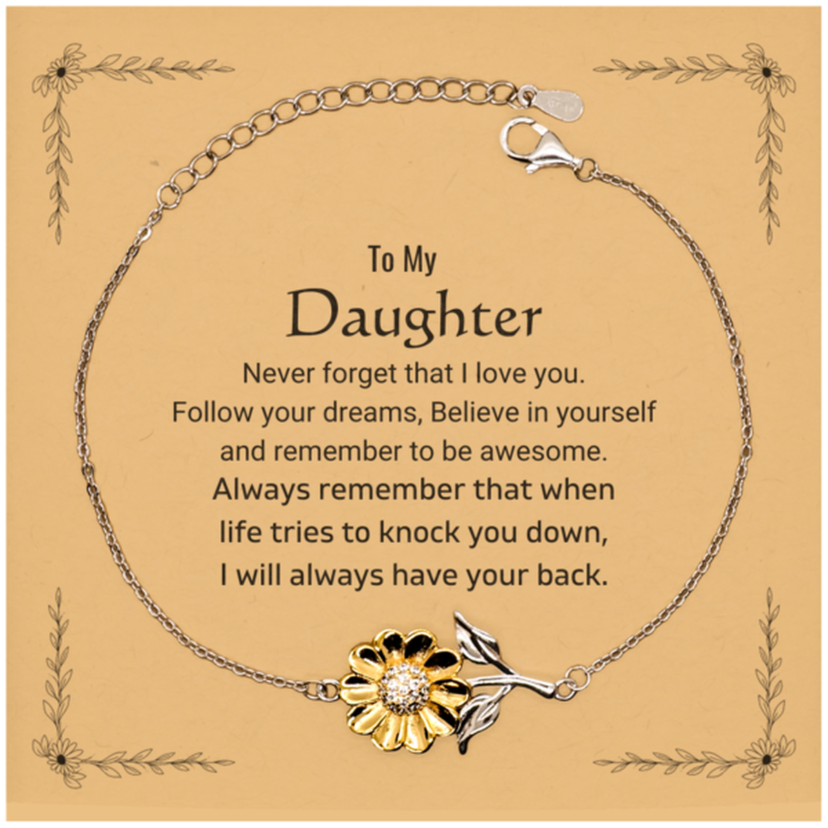 Inspirational Gifts for Daughter, Follow your dreams, Believe in yourself, Daughter Sunflower Bracelet, Birthday Christmas Unique Gifts For Daughter