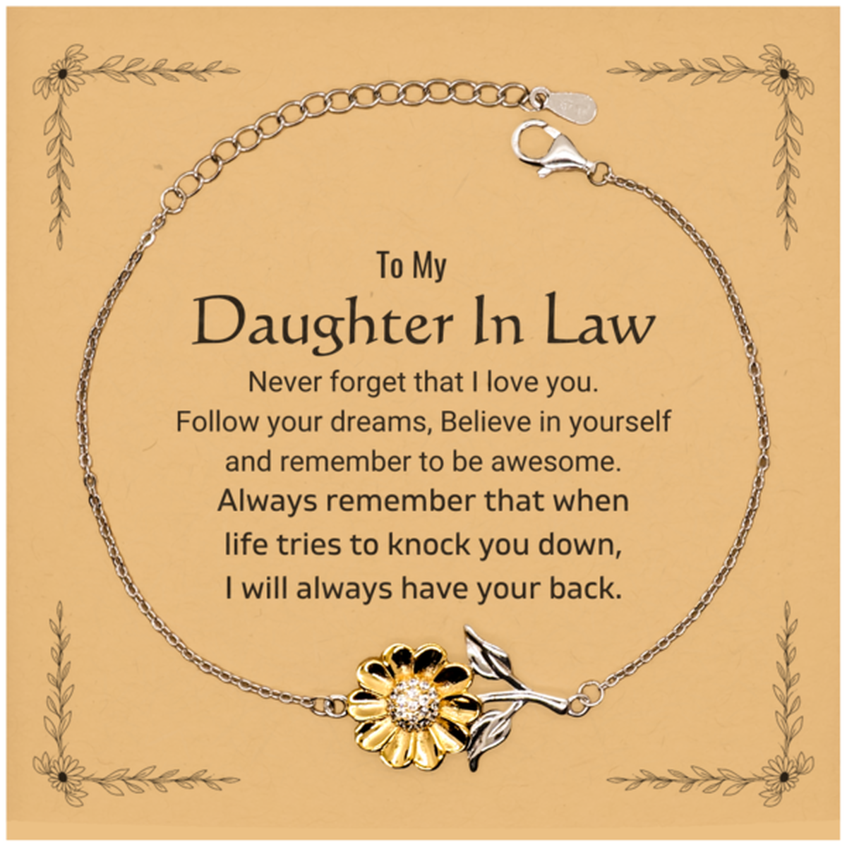 Inspirational Gifts for Daughter In Law, Follow your dreams, Believe in yourself, Daughter In Law Sunflower Bracelet, Birthday Christmas Unique Gifts For Daughter In Law