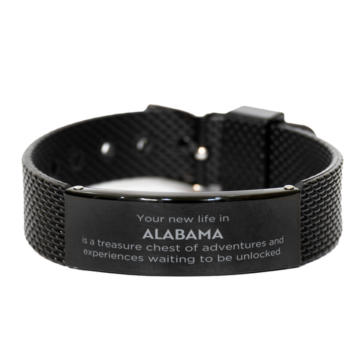 Moving to Alabama Gifts, Your new life in Alabama, Long Distance Alabama Christmas Black Shark Mesh Bracelet For Men, Women, Friends, Coworkers