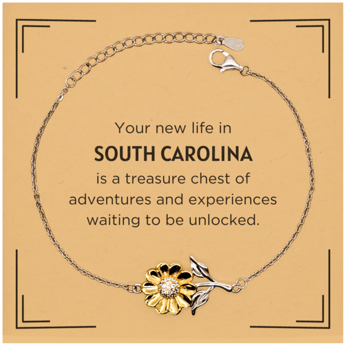 Moving to South Carolina Gifts, Your new life in South Carolina, Long Distance South Carolina Christmas Sunflower Bracelet For Men, Women, Friends, Coworkers