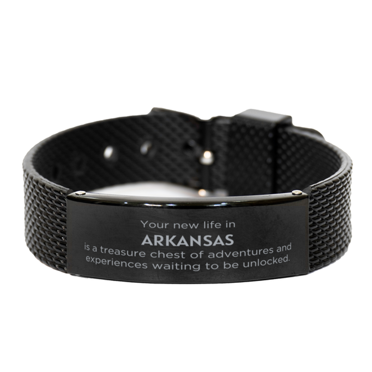 Moving to Arkansas Gifts, Your new life in Arkansas, Long Distance Arkansas Christmas Black Shark Mesh Bracelet For Men, Women, Friends, Coworkers