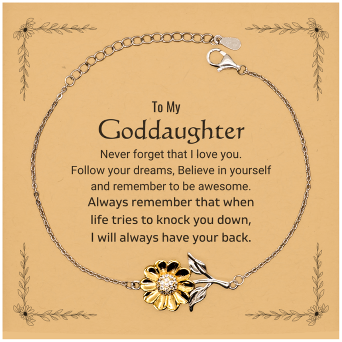 Inspirational Gifts for Goddaughter, Follow your dreams, Believe in yourself, Goddaughter Sunflower Bracelet, Birthday Christmas Unique Gifts For Goddaughter