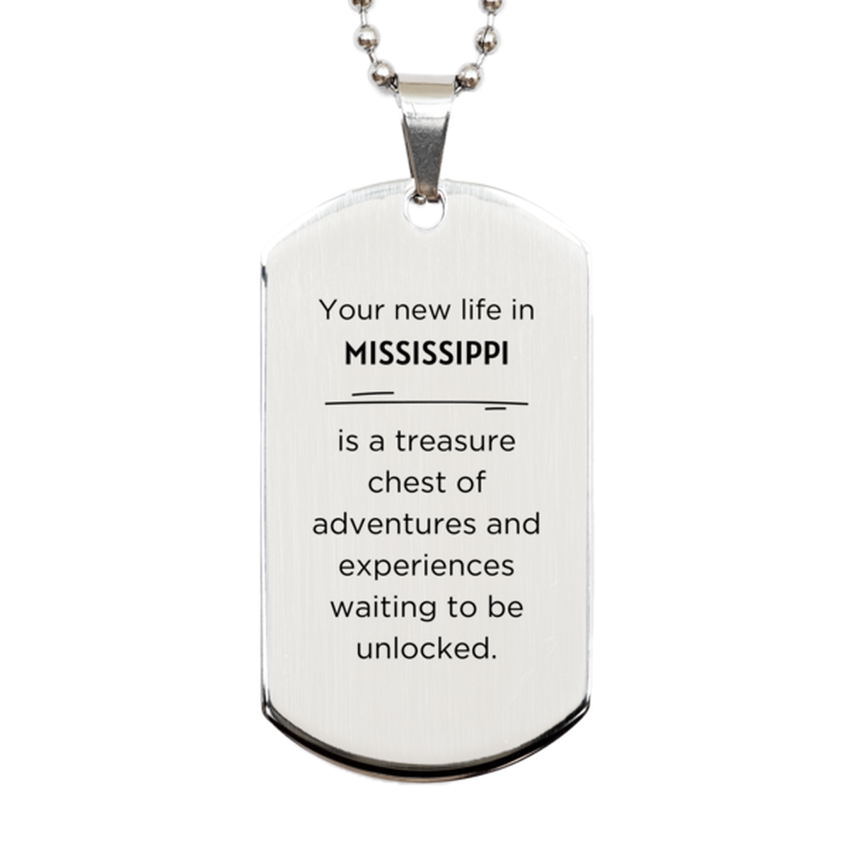 Mississippi Silver Dog Tag Necklace - Engraved Message | Perfect Gift for New Residents