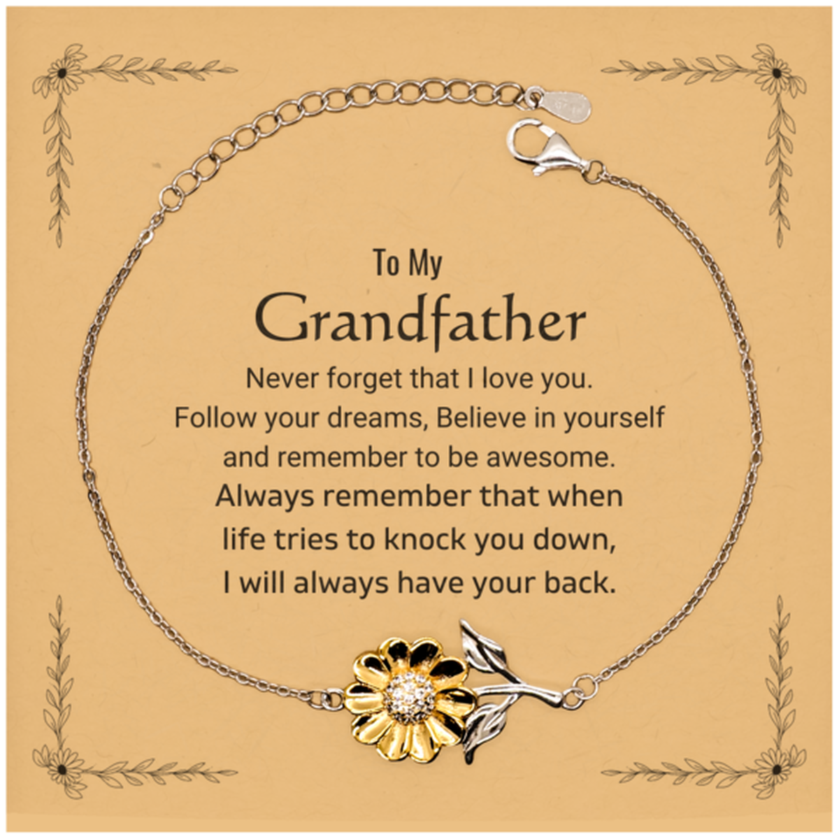 Grandfather Sunflower Bracelet - Follow Your Dreams | Birthday Christmas Gift