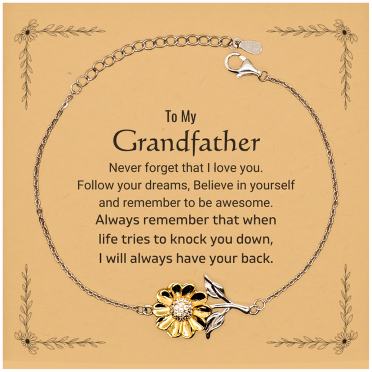 Inspirational Gifts for Grandfather, Follow your dreams, Believe in yourself, Grandfather Sunflower Bracelet, Birthday Christmas Unique Gifts For Grandfather