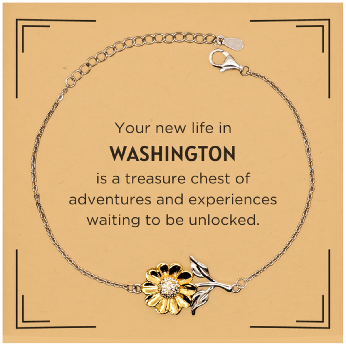 Moving to Washington Gifts, Your new life in Washington, Long Distance Washington Christmas Sunflower Bracelet For Men, Women, Friends, Coworkers