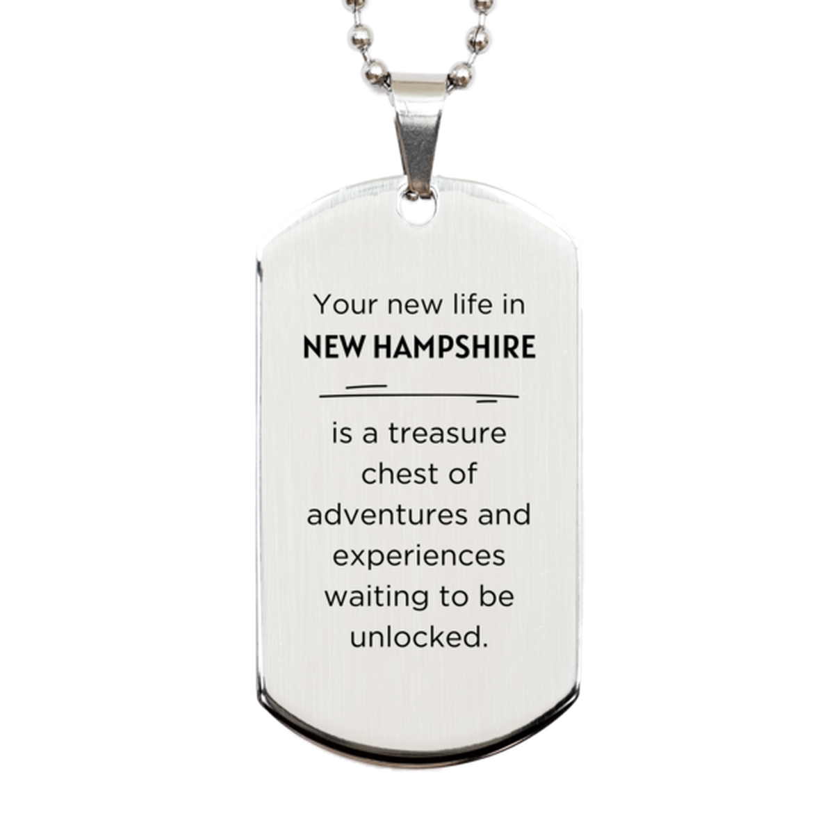 Moving to New Hampshire Gifts, Your new life in New Hampshire, Long Distance New Hampshire Christmas Silver Dog Tag For Men, Women, Friends, Coworkers