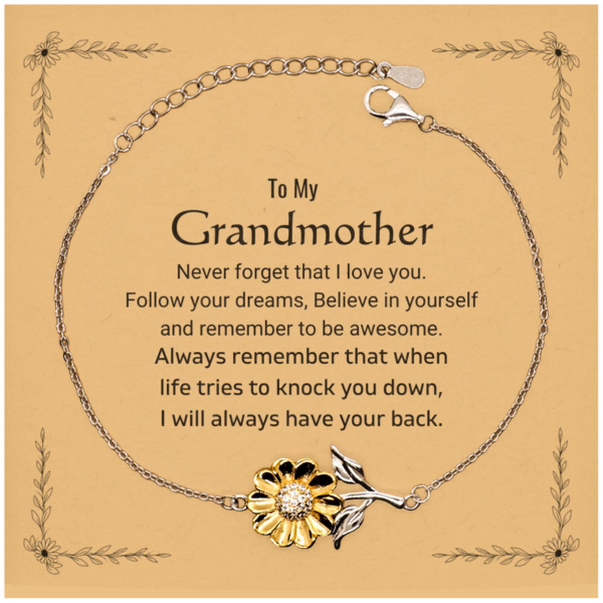 Grandmother Sunflower Bracelet - Follow Your Dreams | Birthday Gift