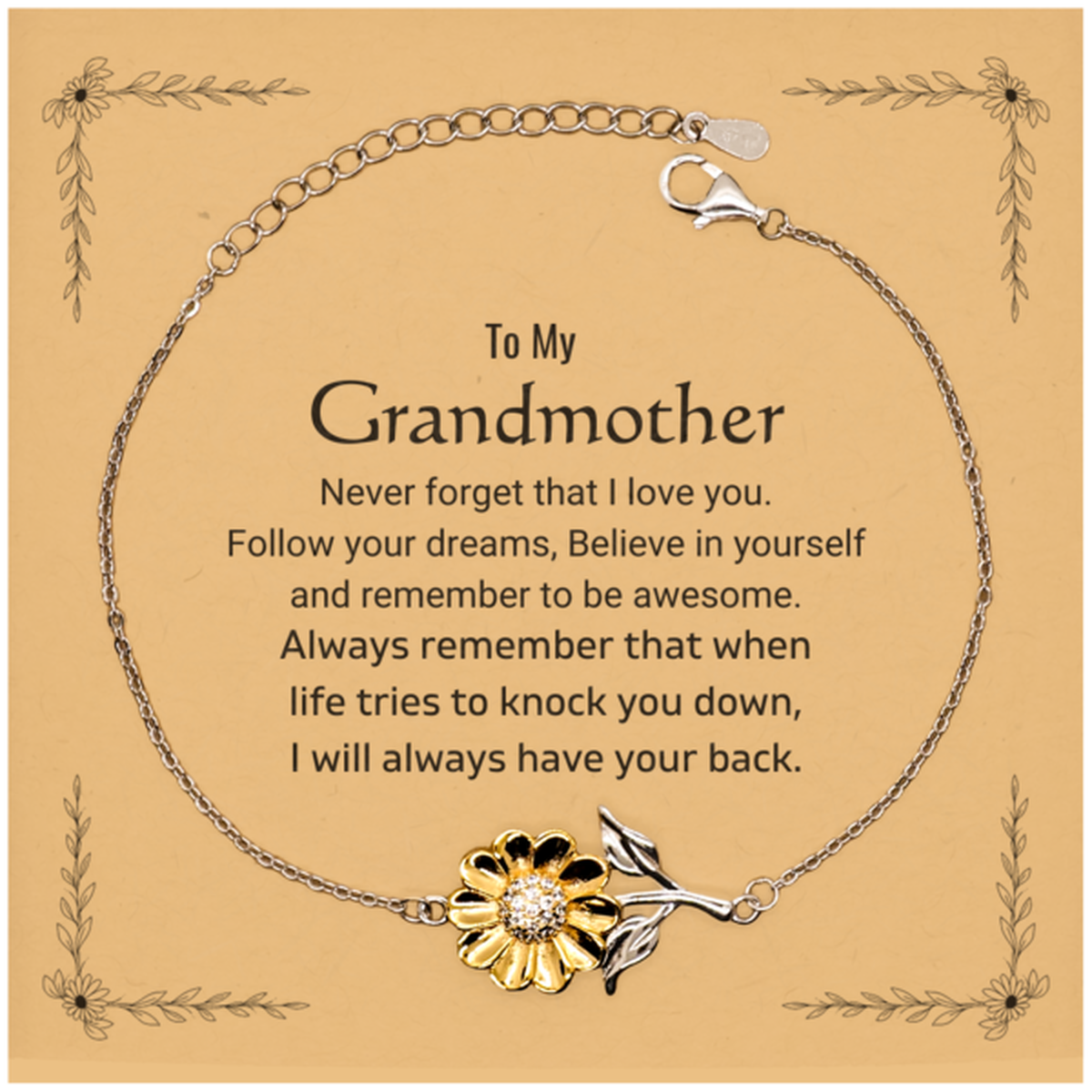 Inspirational Gifts for Grandmother, Follow your dreams, Believe in yourself, Grandmother Sunflower Bracelet, Birthday Christmas Unique Gifts For Grandmother