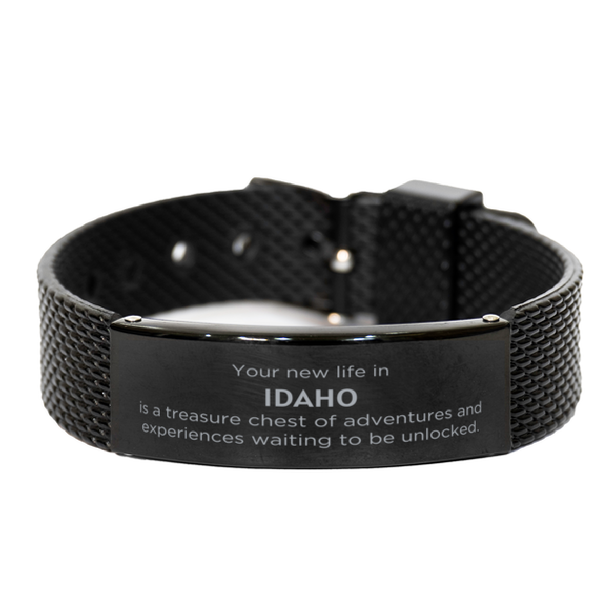 Moving to Idaho Gifts, Your new life in Idaho, Long Distance Idaho Christmas Black Shark Mesh Bracelet For Men, Women, Friends, Coworkers