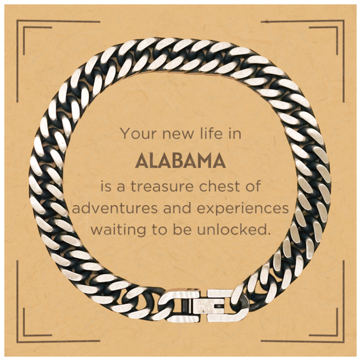 Moving to Alabama Gifts, Your new life in Alabama, Long Distance Alabama Christmas Cuban Link Chain Bracelet For Men, Women, Friends, Coworkers