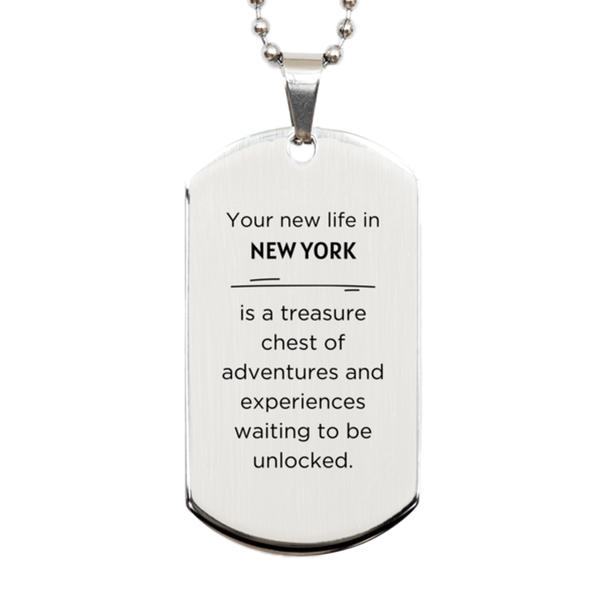 Moving to New York Gifts, Your new life in New York, Long Distance New York Christmas Silver Dog Tag For Men, Women, Friends, Coworkers