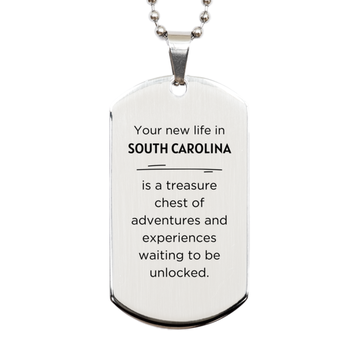 Moving to South Carolina Gifts, Your new life in South Carolina, Long Distance South Carolina Christmas Silver Dog Tag For Men, Women, Friends, Coworkers