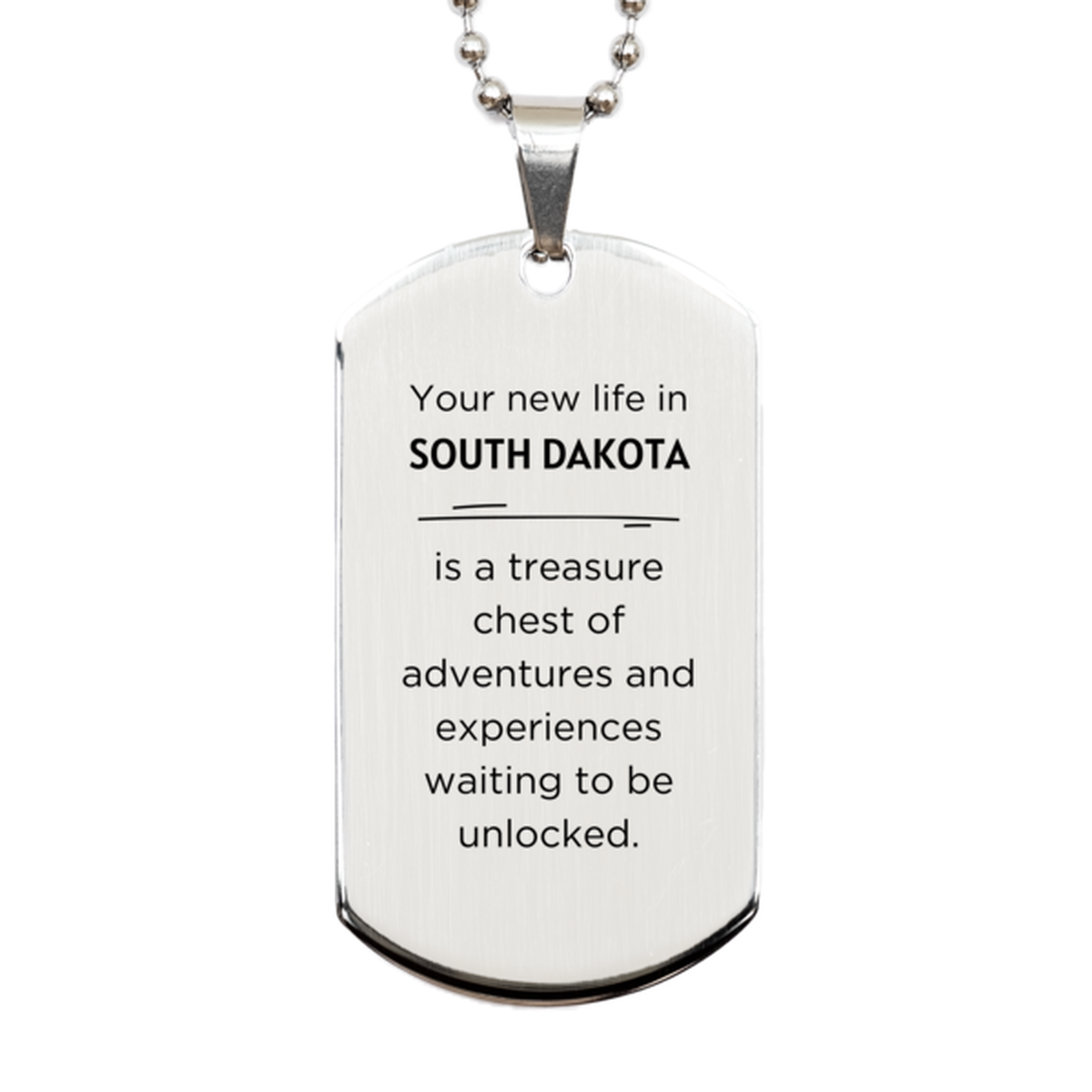 Moving to South Dakota Gifts, Your new life in South Dakota, Long Distance South Dakota Christmas Silver Dog Tag For Men, Women, Friends, Coworkers