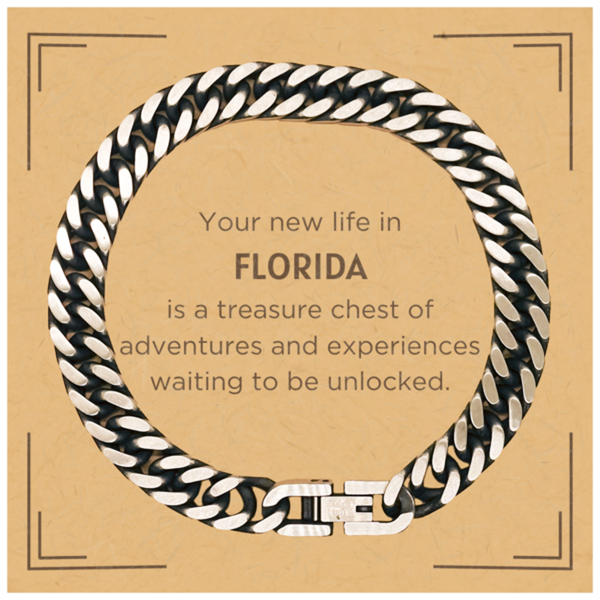 Florida Moving Gift Cuban Link Chain Bracelet - New Life in Florida | Housewarming Gift