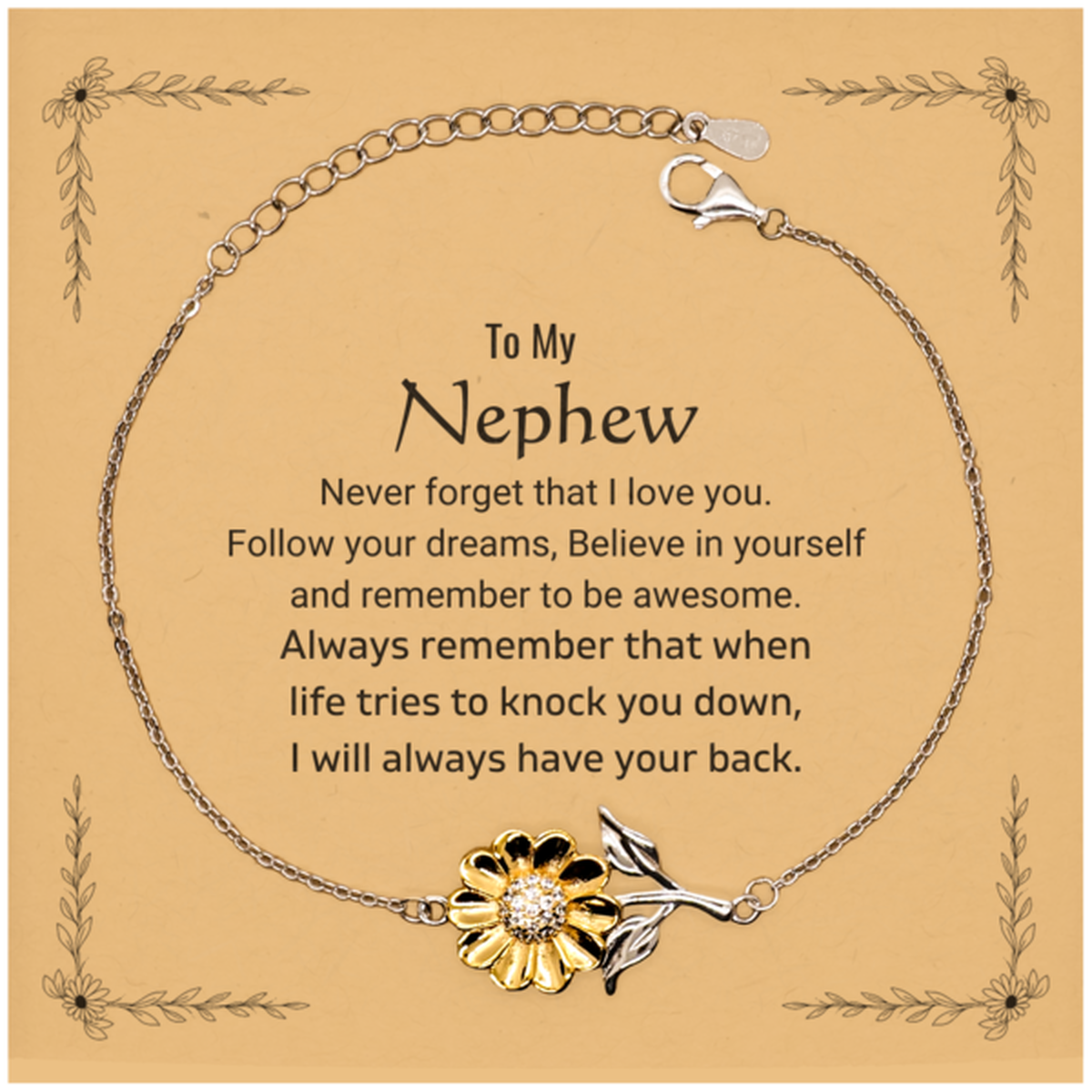 Nephew Sunflower Bracelet - Follow Your Dreams | Birthday Christmas Gift