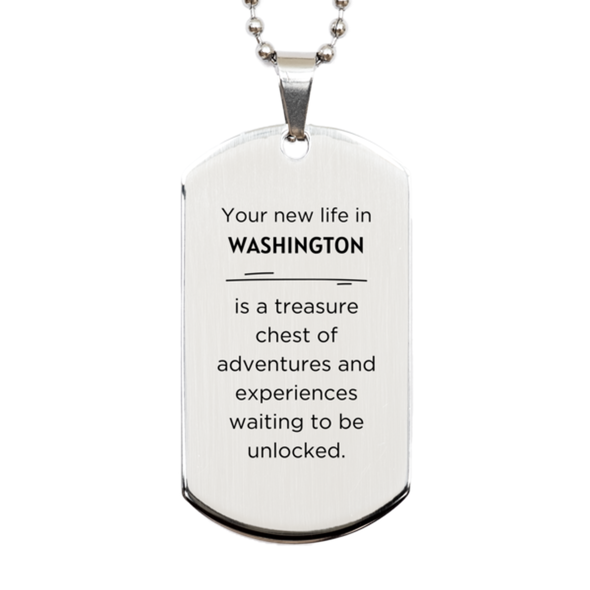 Washington Silver Dog Tag Necklace - Your New Life in WASHINGTON | Moving Gift