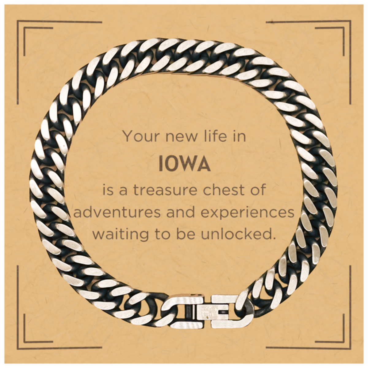 Moving to Iowa Gifts, Your new life in Iowa, Long Distance Iowa Christmas Cuban Link Chain Bracelet For Men, Women, Friends, Coworkers