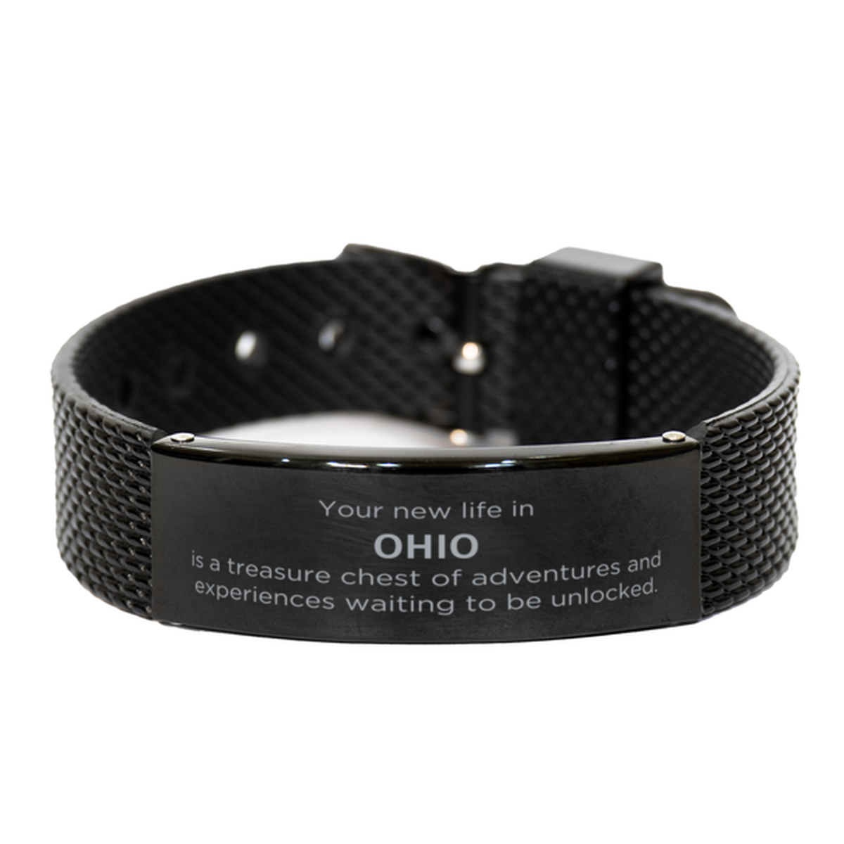 Moving to Ohio Gifts, Your new life in Ohio, Long Distance Ohio Christmas Black Shark Mesh Bracelet For Men, Women, Friends, Coworkers