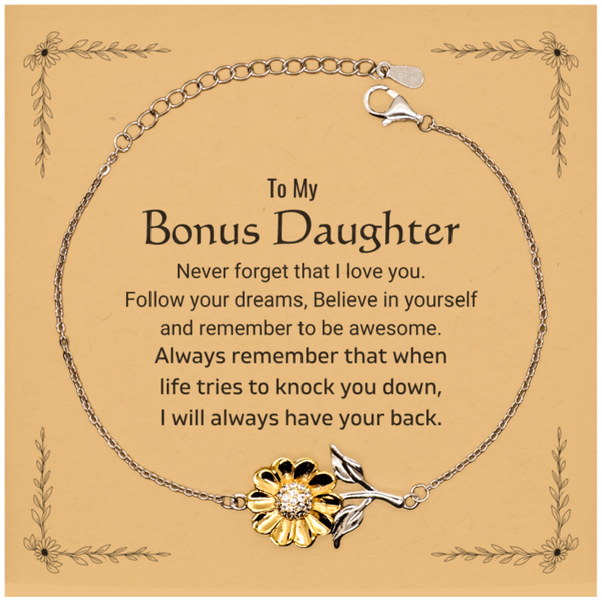 Inspirational Gifts for Bonus Daughter, Follow your dreams, Believe in yourself, Bonus Daughter Sunflower Bracelet, Birthday Christmas Unique Gifts For Bonus Daughter