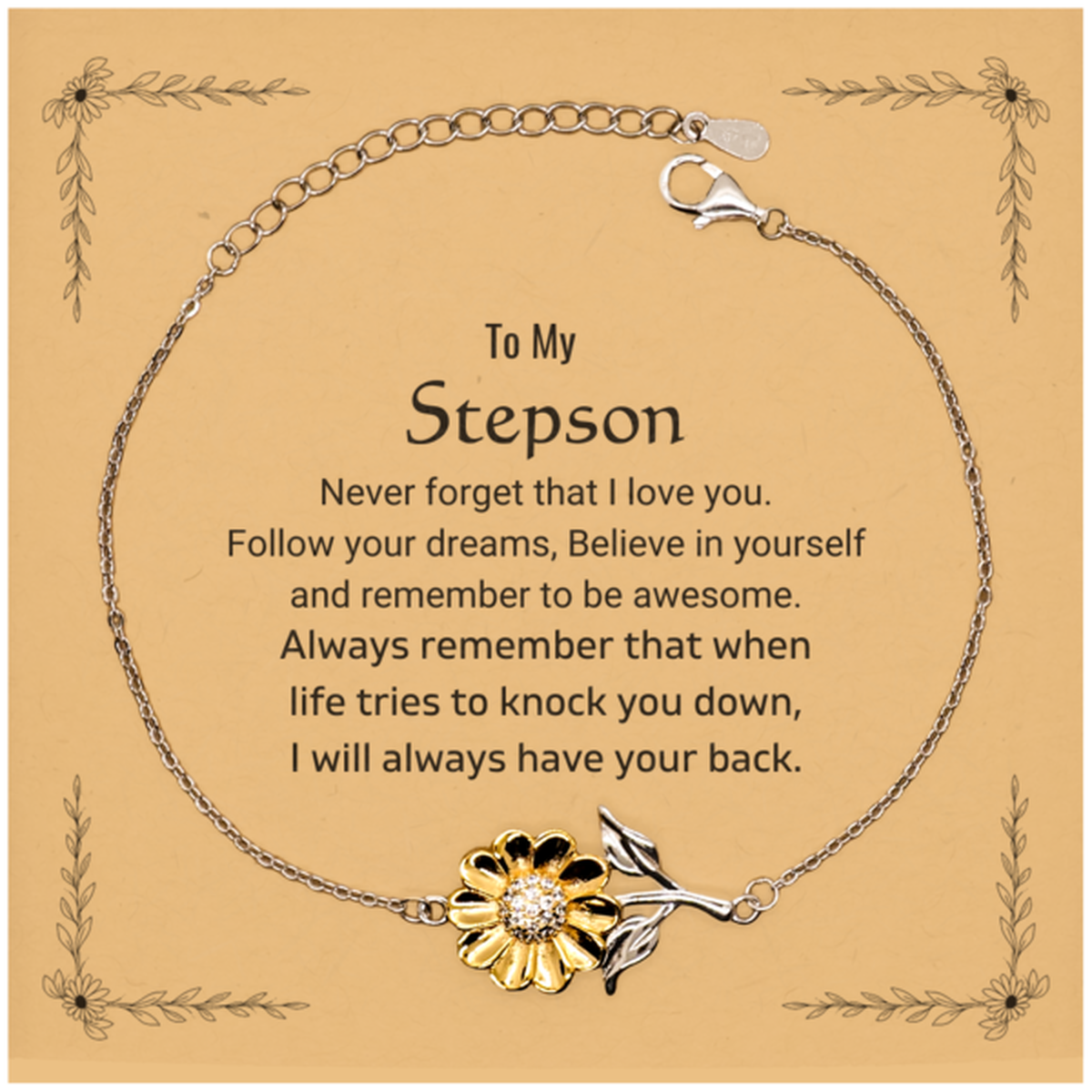 Inspirational Gifts for Stepson, Follow your dreams, Believe in yourself, Stepson Sunflower Bracelet, Birthday Christmas Unique Gifts For Stepson