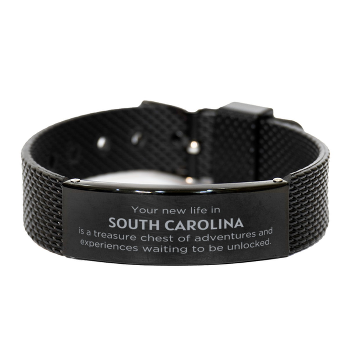 Moving to South Carolina Gifts, Your new life in South Carolina, Long Distance South Carolina Christmas Black Shark Mesh Bracelet For Men, Women, Friends, Coworkers