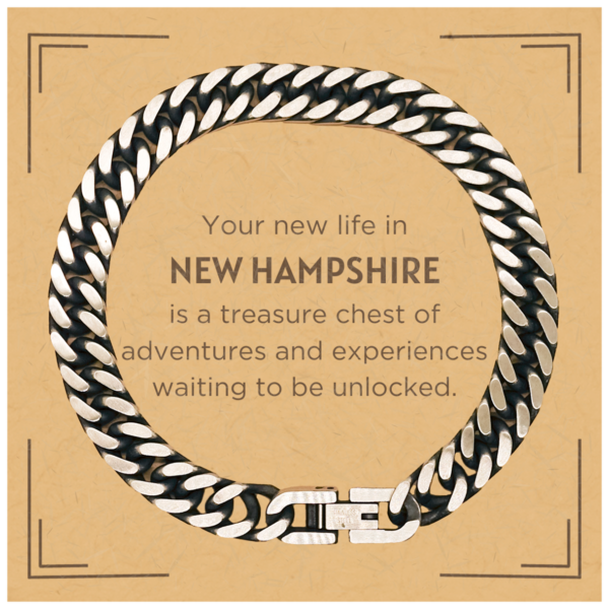 Moving to New Hampshire Gifts, Your new life in New Hampshire, Long Distance New Hampshire Christmas Cuban Link Chain Bracelet For Men, Women, Friends, Coworkers