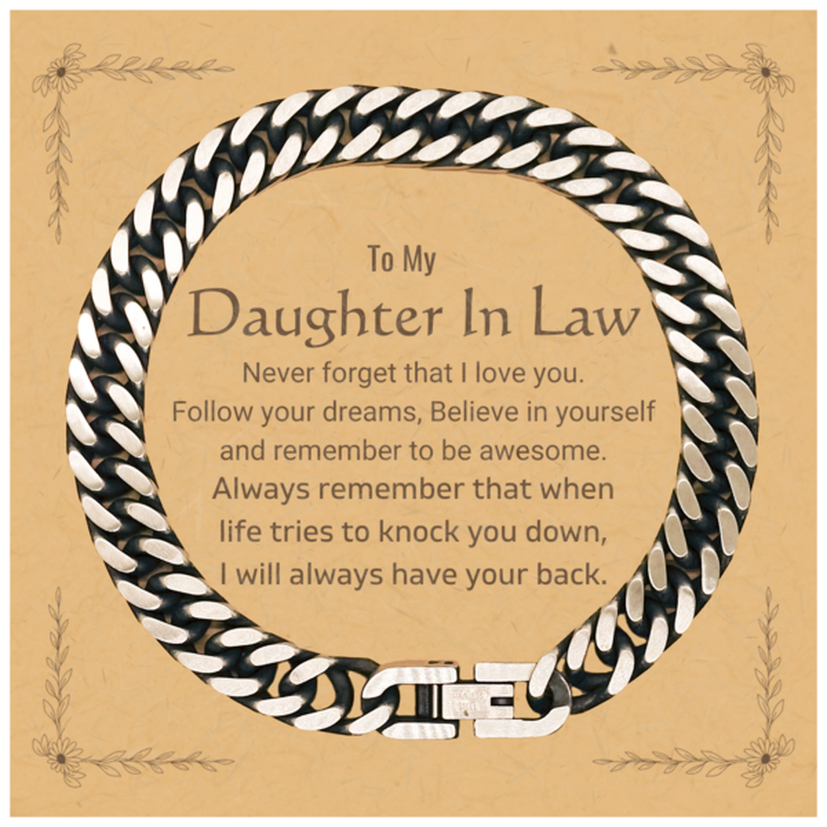 Inspirational Gifts for Daughter In Law, Follow your dreams, Believe in yourself, Daughter In Law Cuban Link Chain Bracelet, Birthday Christmas Unique Gifts For Daughter In Law