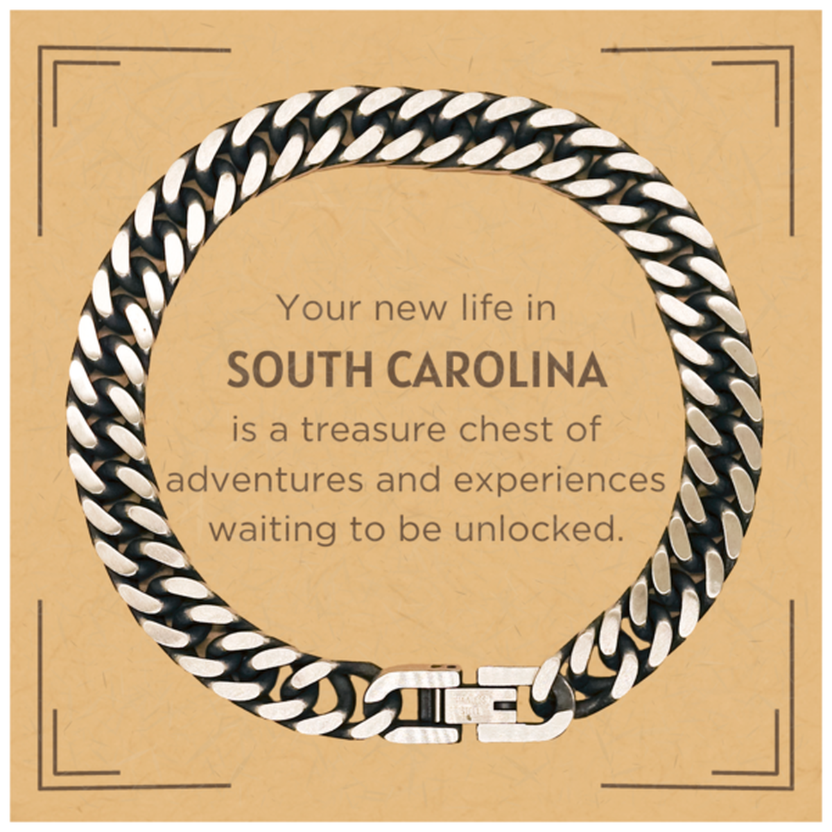 Moving to South Carolina Gifts, Your new life in South Carolina, Long Distance South Carolina Christmas Cuban Link Chain Bracelet For Men, Women, Friends, Coworkers