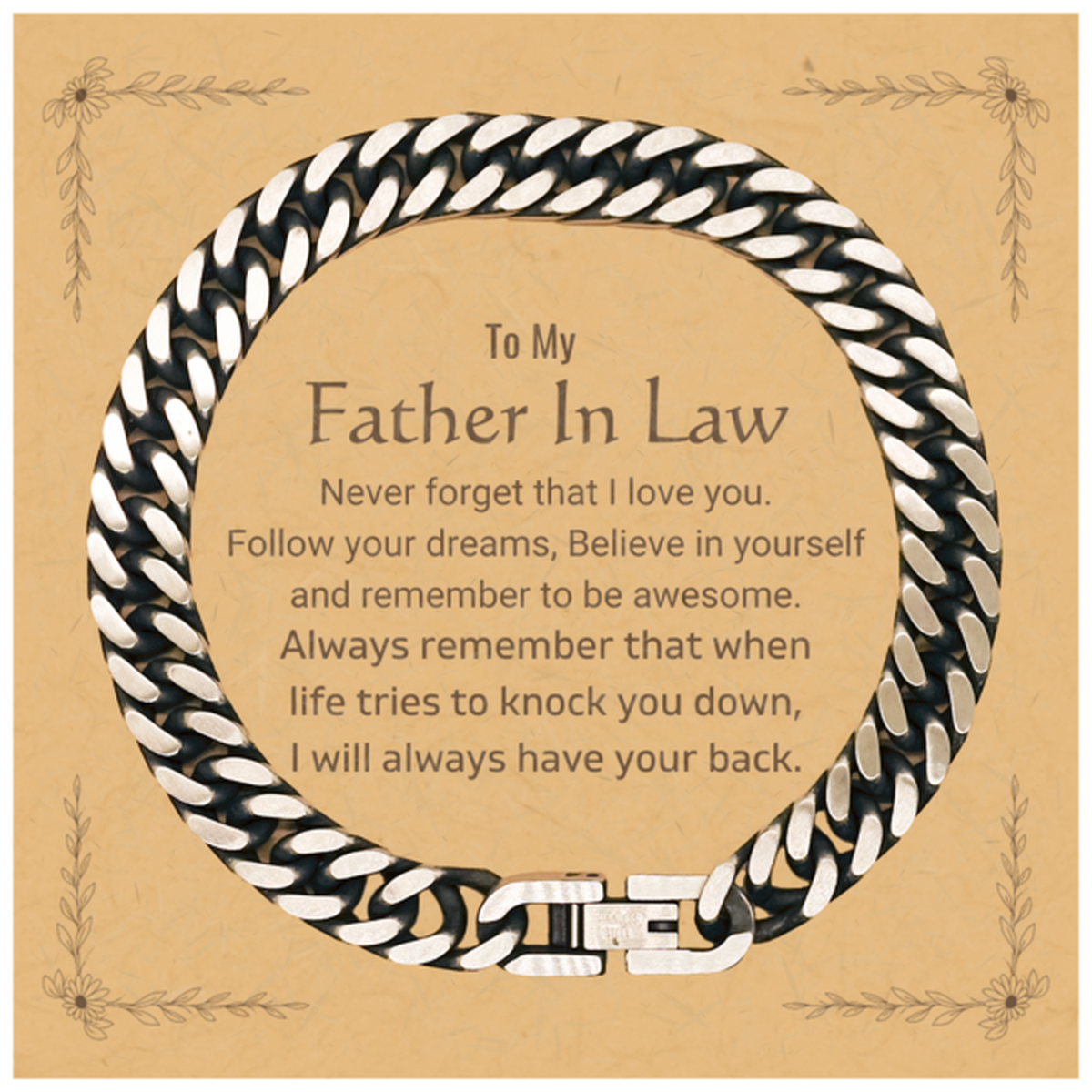Inspirational Gifts for Father In Law, Follow your dreams, Believe in yourself, Father In Law Cuban Link Chain Bracelet, Birthday Christmas Unique Gifts For Father In Law