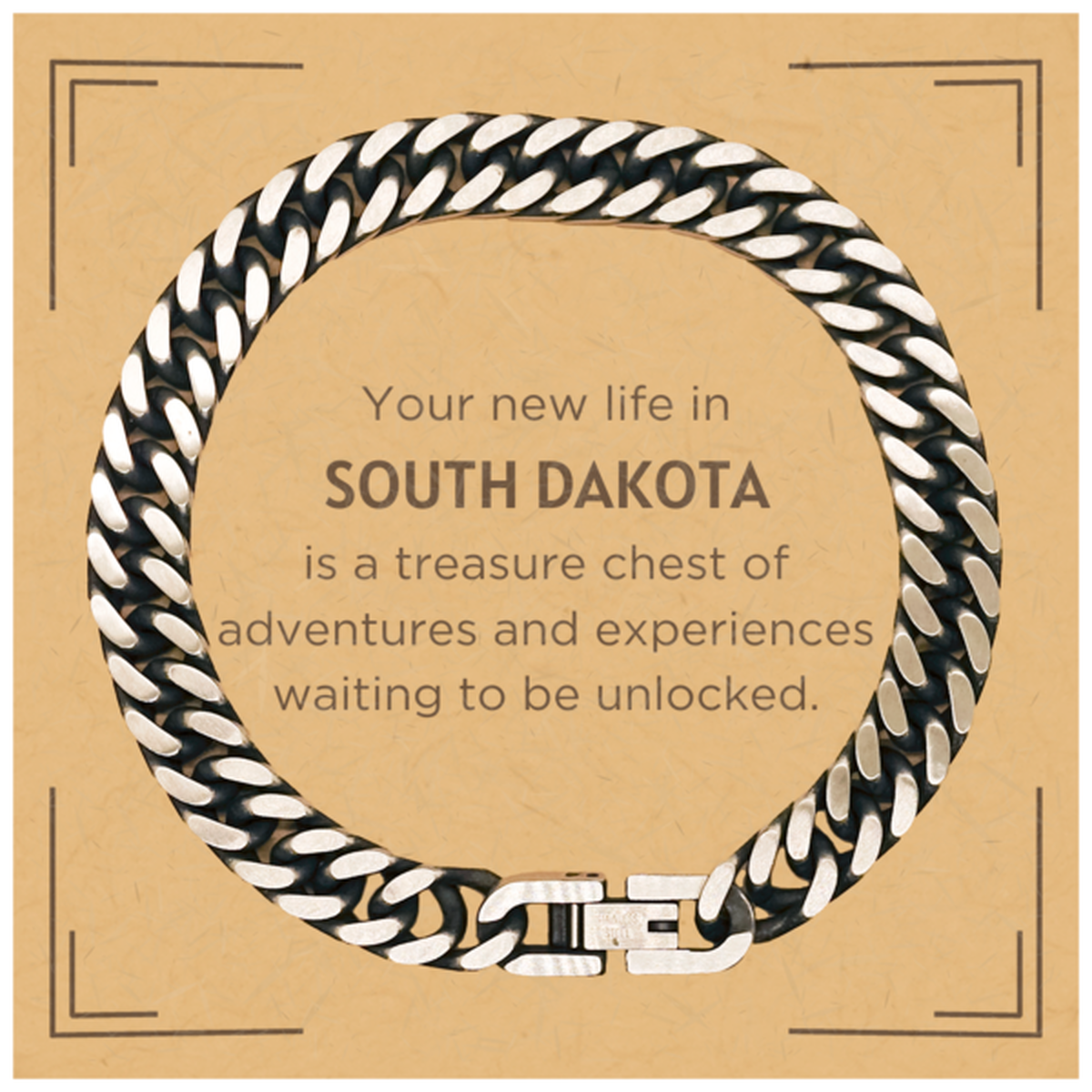 Moving to South Dakota Gifts, Your new life in South Dakota, Long Distance South Dakota Christmas Cuban Link Chain Bracelet For Men, Women, Friends, Coworkers