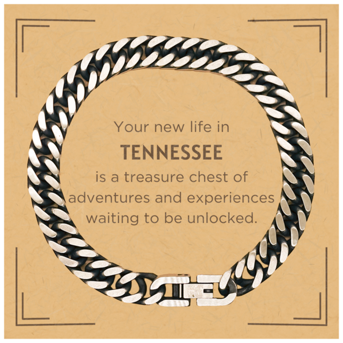 Moving to Tennessee Gifts, Your new life in Tennessee, Long Distance Tennessee Christmas Cuban Link Chain Bracelet For Men, Women, Friends, Coworkers