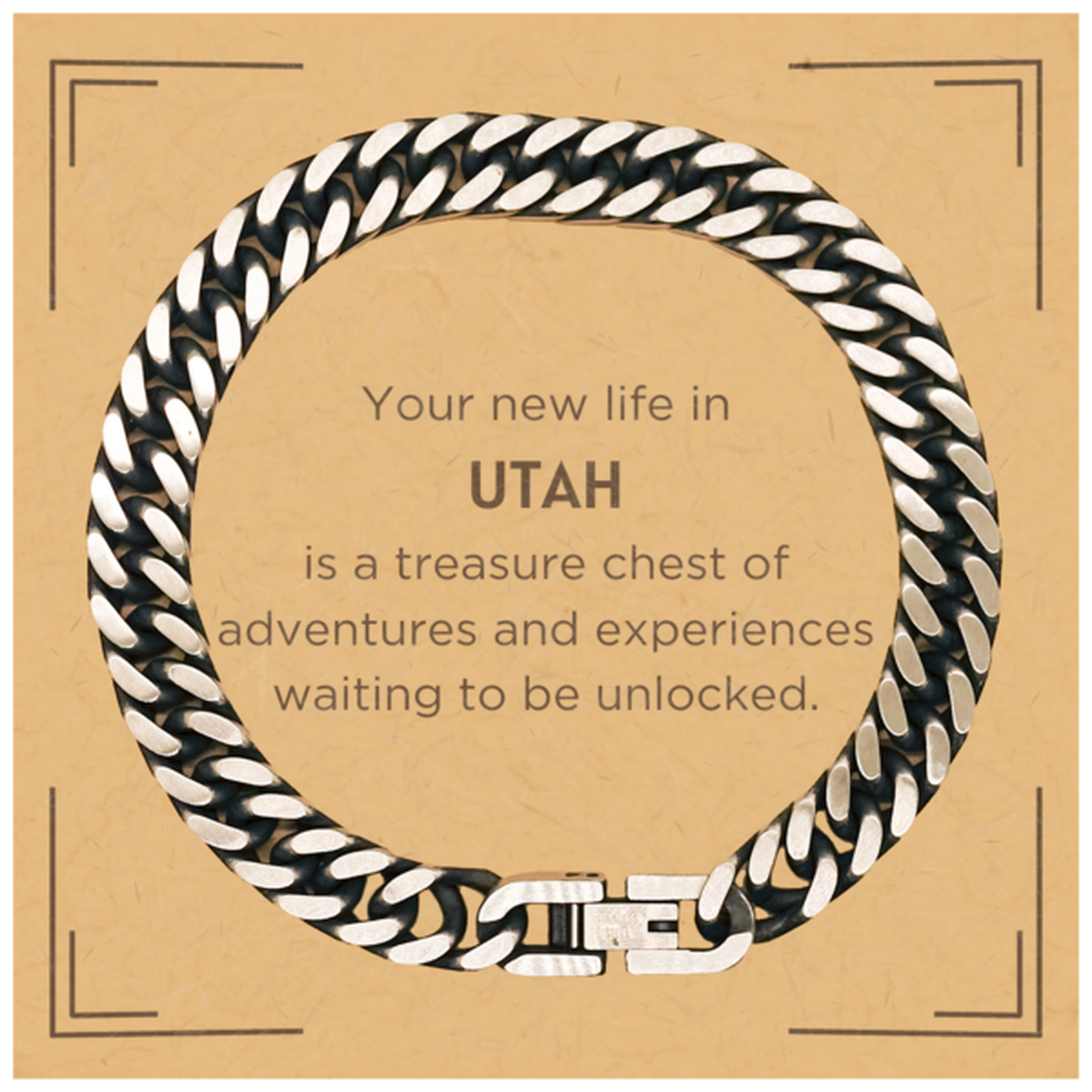 Moving to Utah Gifts, Your new life in Utah, Long Distance Utah Christmas Cuban Link Chain Bracelet For Men, Women, Friends, Coworkers