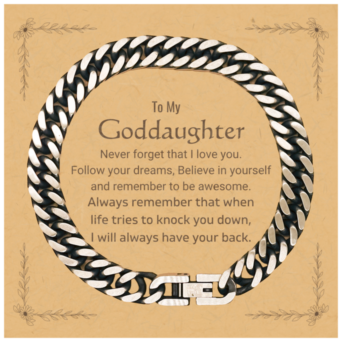 Goddaughter Cuban Link Chain Bracelet - Follow Your Dreams | Birthday Christmas Gift